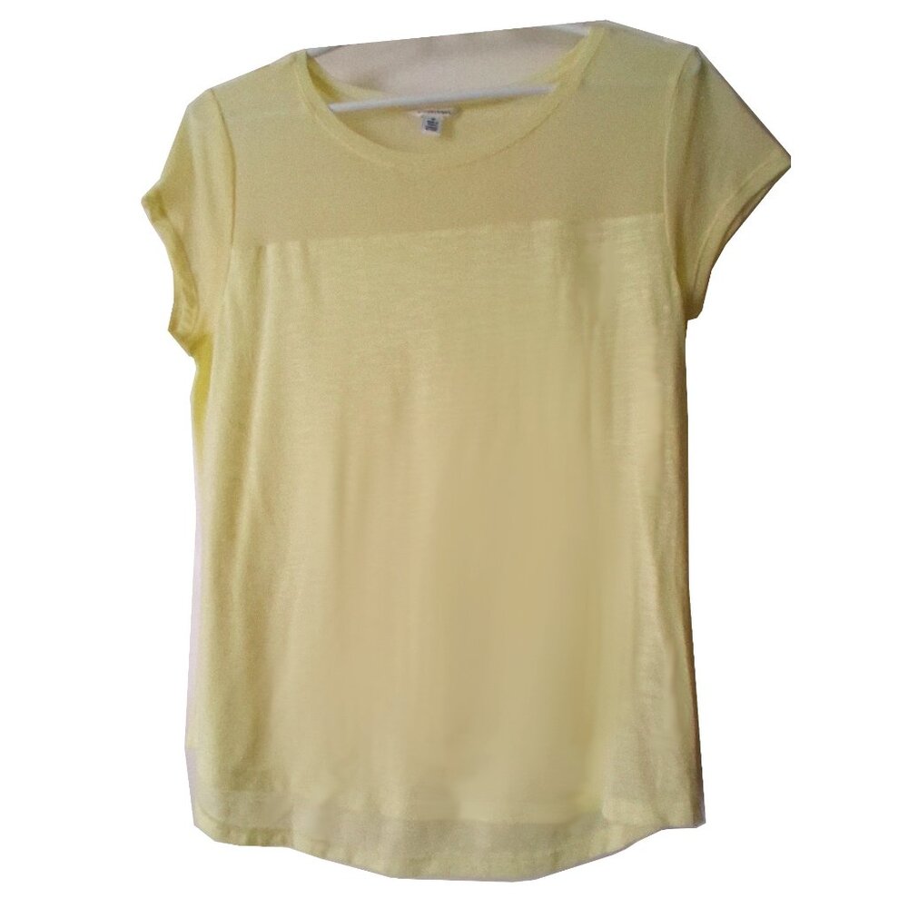 Calvin Klein Women's Yellow Short Sleeve Top, with Mesh Shoulder Area, Medium